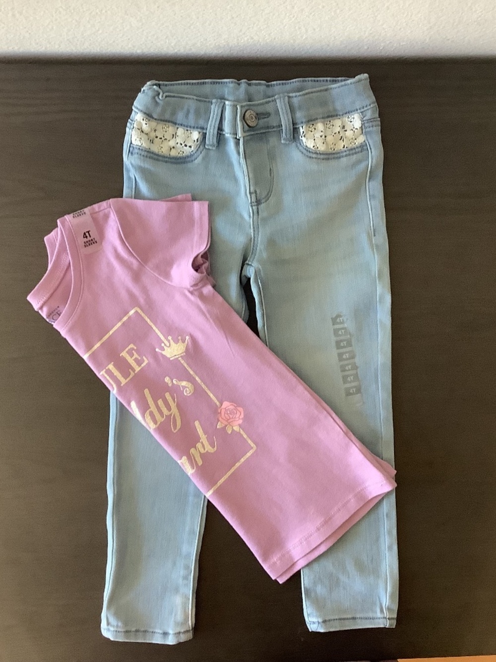 NWT OshKosh B'Gosh girls Denim Jegging Leggings Blue And Purple Tee Size 4T